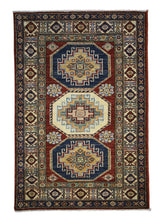 A28690 Oriental Rug Pakistani Handmade Area Transitional Tribal 2'9'' x 4'1'' -3x4- Red Blue Kazak Geometric Design