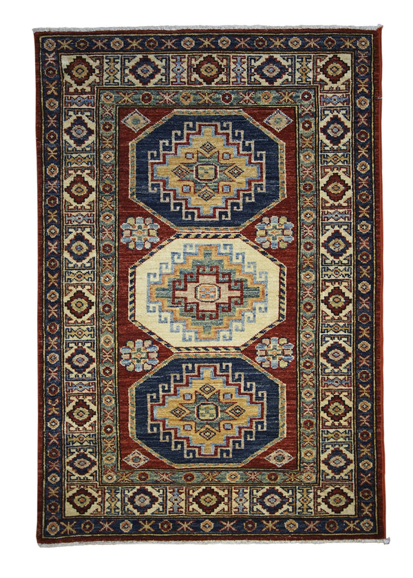 A28690 Oriental Rug Pakistani Handmade Area Transitional Tribal 2'9'' x 4'1'' -3x4- Red Blue Kazak Geometric Design