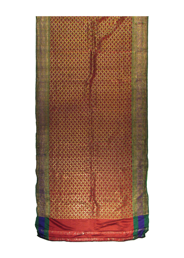 A28738 Oriental Rug Indian Handmade Area Traditional 3'7'' x 16'5'' -4x16- Red Green Yellow Gold Tapestry Saree Floral Design