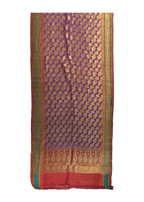 A28739 Oriental Rug Indian Handmade Area Traditional 3'7'' x 15'4'' -4x15- Purple Multi-color Yellow Gold Tapestry Saree Floral Design