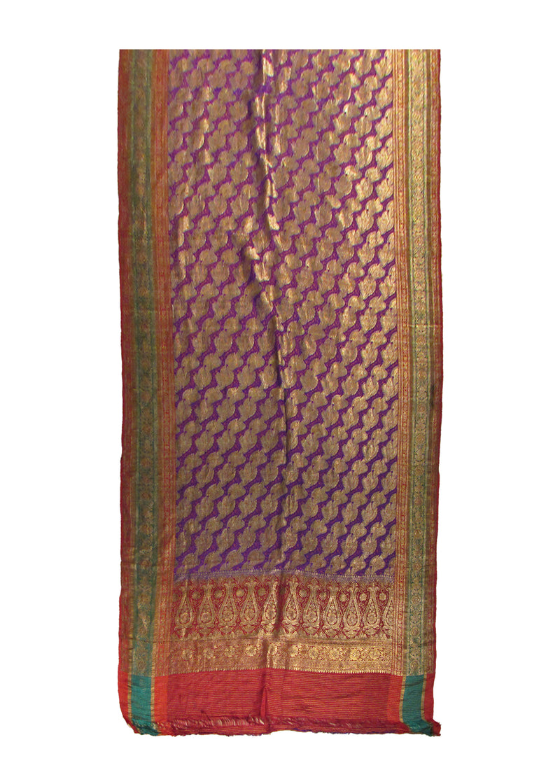A28739 Oriental Rug Indian Handmade Area Traditional 3'7'' x 15'4'' -4x15- Purple Multi-color Yellow Gold Tapestry Saree Floral Design