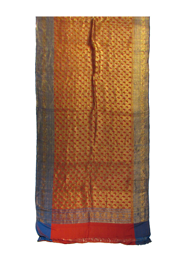 A28740 Oriental Rug Indian Handmade Area Traditional 3'7'' x 17'10'' -4x18- Red Blue Yellow Gold Tapestry Saree Floral Design