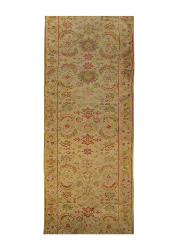 A28762 Oriental Rug Indian Handmade Runner Transitional 2'9'' x 19'4'' -3x19- Yellow Gold Red Oushak Floral Design