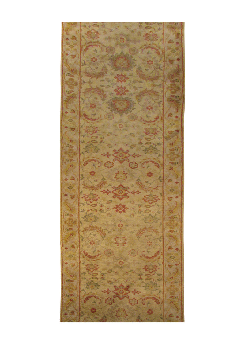 A28762 Oriental Rug Indian Handmade Runner Transitional 2'9'' x 19'4'' -3x19- Yellow Gold Red Oushak Floral Design