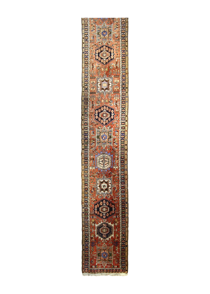 A28763 Persian Rug Gharajeh Handmade Runner Tribal 2'9'' x 22'2'' -3x22- Red Geometric Design