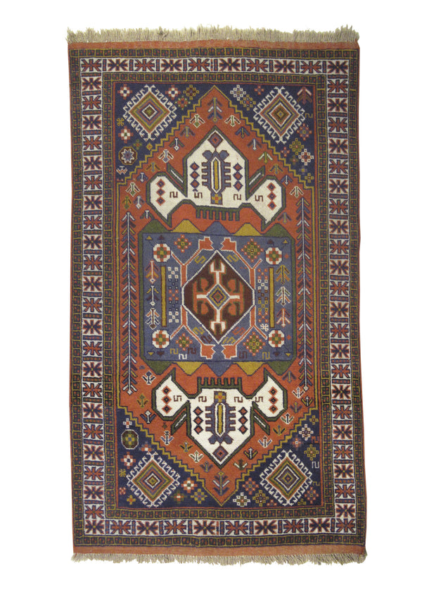 A28764 Oriental Rug Turkish Handmade Area Tribal 3'10'' x 6'8'' -4x7- Red Blue Green Geometric Design