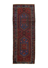 A28765 Persian Rug Hamadan Handmade Runner Tribal 3'8'' x 9'10'' -4x10- Red Blue Geometric Design.jpg