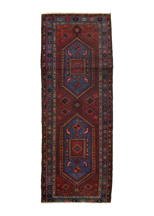 A28765 Persian Rug Hamadan Handmade Runner Tribal 3'8'' x 9'10'' -4x10- Red Blue Geometric Design.jpg