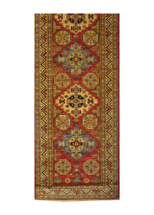 A28775 Oriental Rug Pakistani Handmade Runner Transitional Tribal 2'9'' x 10'0'' -3x10- Red Whites Beige Blue Kazak Geometric Design