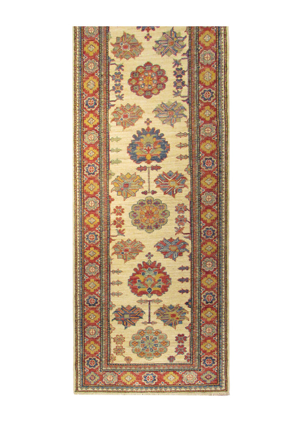 A28778 Oriental Rug Pakistani Handmade Runner Transitional Tribal 2'8'' x 11'0'' -3x11- Whites Beige Red Kazak Geometric Design