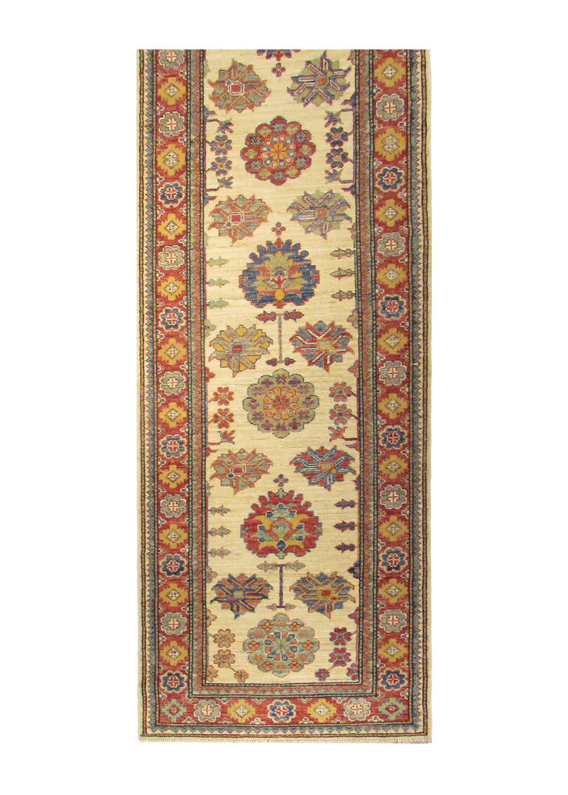 A28778 Oriental Rug Pakistani Handmade Runner Transitional Tribal 2'8'' x 11'0'' -3x11- Whites Beige Red Kazak Geometric Design