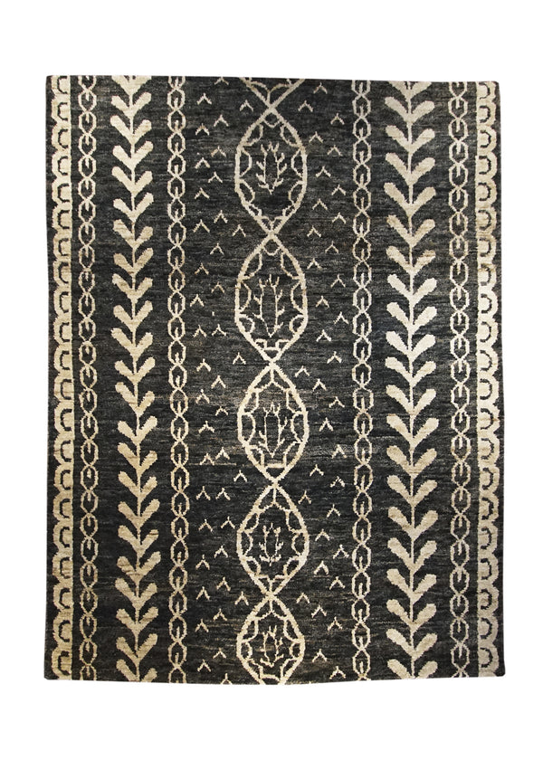A28786 Oriental Rug Indian Handmade Area Modern 8'4'' x 11'2'' -8x11- Whites Beige Gray Natural Geometric Design