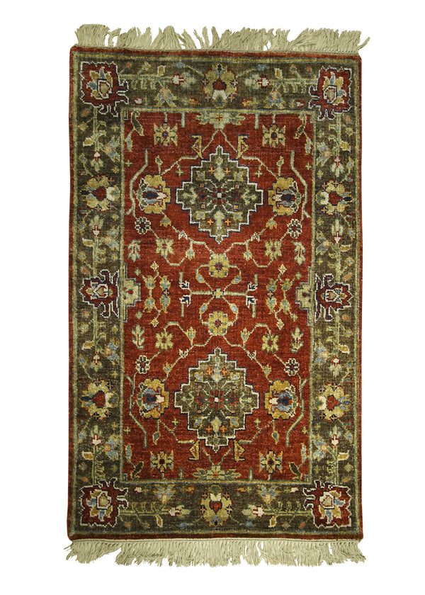A28803 Oriental Rug Indian Handmade Area Transitional 3'0'' x 5'0'' -3x5- Red Green Floral Oushak Design