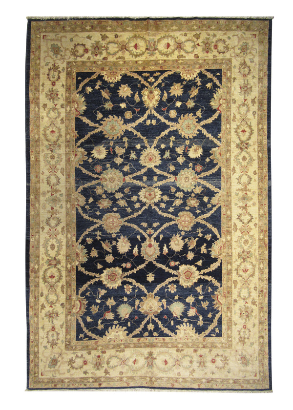 A28809 Oriental Rug Afghan Handmade Area Transitional 6'4'' x 9'4'' -6x9- Blue Whites Beige Oushak Floral Design