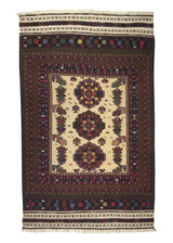 A28815 Oriental Rug Afghan Handmade Area Tribal 4'2'' x 6'10'' -4x7- Whites Beige Green Multi-color Soumak Geometric Design