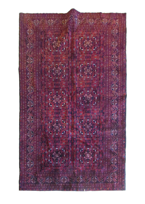 A28817 Oriental Rug Afghan Handmade Area Tribal 4'2'' x 6'5'' -4x6- Red Khal Mohammadi Geometric Design
