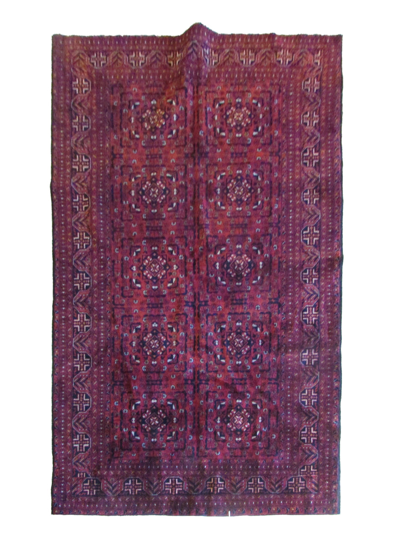 A28817 Oriental Rug Afghan Handmade Area Tribal 4'2'' x 6'5'' -4x6- Red Khal Mohammadi Geometric Design