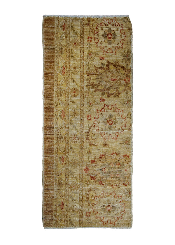 A28818 Oriental Rug Pakistani Handmade Area Transitional 1'7'' x 3'8'' -2x4- Whites Beige Brown Oushak Floral Partition Design