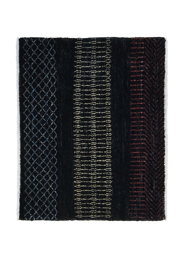 A28820 Oriental Rug Pakistani Handmade Area Transitional Tribal 1'10'' x 2'3'' -2x2- Black Whites Beige Gabbeh Stripes Design