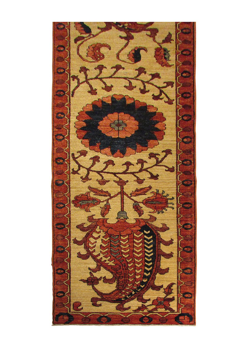 A28837 Oriental Rug Pakistani Handmade Runner Transitional 2'9'' x 9'8'' -3x10- Whites Beige Red Samarkand Geometric Design