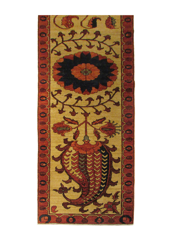 A28838 Oriental Rug Pakistani Handmade Runner Transitional 2'9'' x 10'2'' -3x10- Whites Beige Red Samarkand Geometric Design