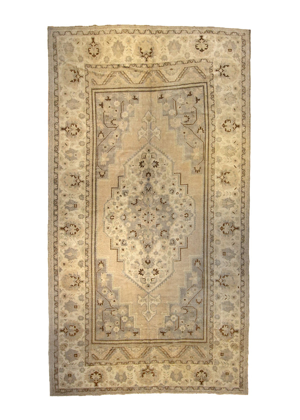A28881 Oriental Rug Turkish Handmade Area Transitional Neutral 7'5'' x 13'2'' -7x13- Whites Beige Gray Geometric Taspinar Heriz Design