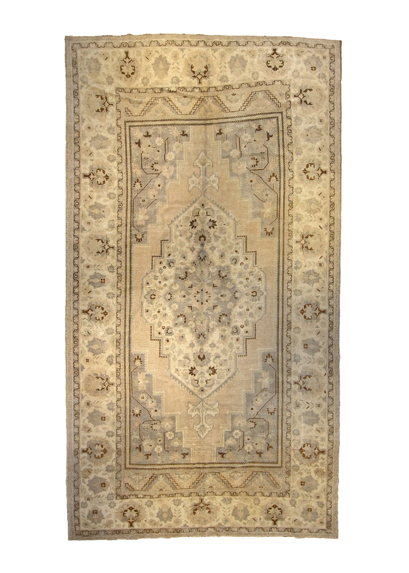 A28881 Oriental Rug Turkish Handmade Area Transitional Neutral 7'5'' x 13'2'' -7x13- Whites Beige Gray Geometric Taspinar Heriz Design