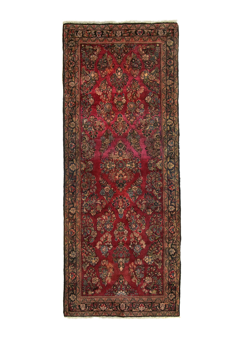 A28905 Persian Rug Sarouk Handmade Runner Traditional Antique 2'6'' x 6'6'' -3x7- Red Blue Floral Design.jpg