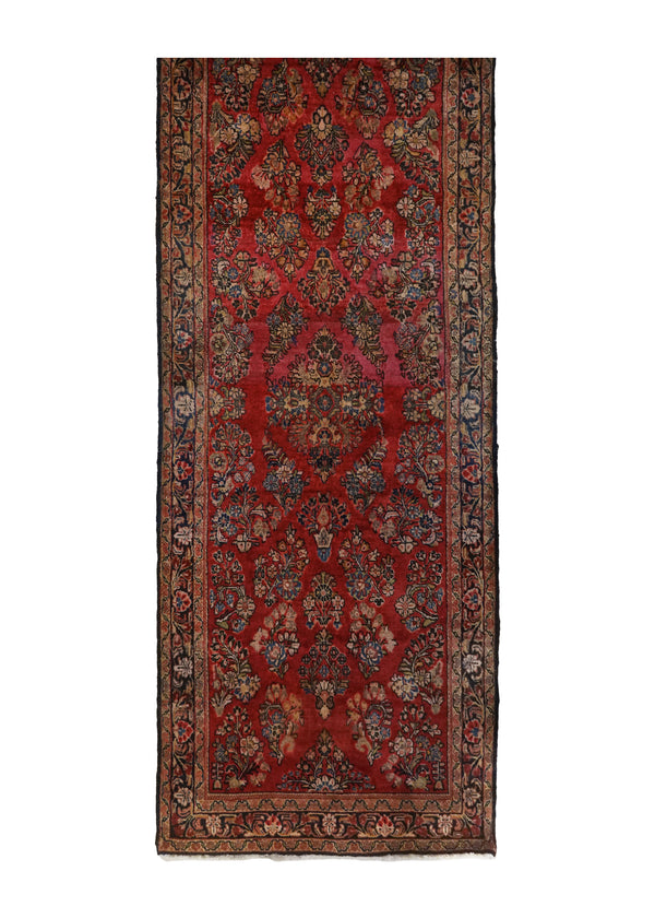 A28905 Persian Rug Sarouk Handmade Runner Traditional Antique 2'6'' x 6'6'' -3x7- Red Blue Floral Design