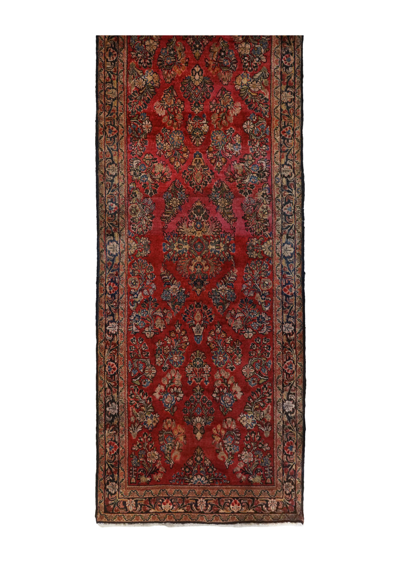 A28905 Persian Rug Sarouk Handmade Runner Traditional Antique 2'6'' x 6'6'' -3x7- Red Blue Floral Design