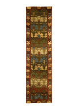 A28930 Oriental Rug Indian Handmade Runner Transitional 2'5'' x 9'9'' -2x10- Green Geometric Design