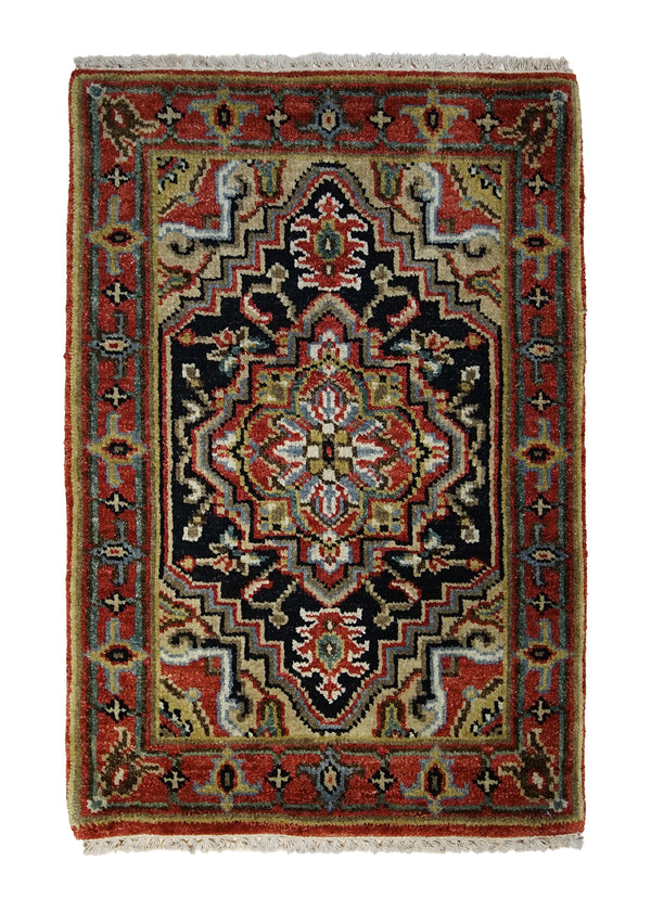 A28938 Oriental Rug Indian Handmade Area Transitional Tribal 2'0'' x 3'0'' -2x3- Black Red Geometric Heriz Design