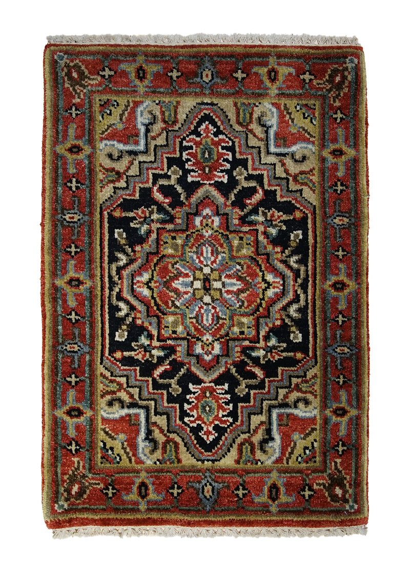 A28938 Oriental Rug Indian Handmade Area Transitional Tribal 2'0'' x 3'0'' -2x3- Black Red Geometric Heriz Design