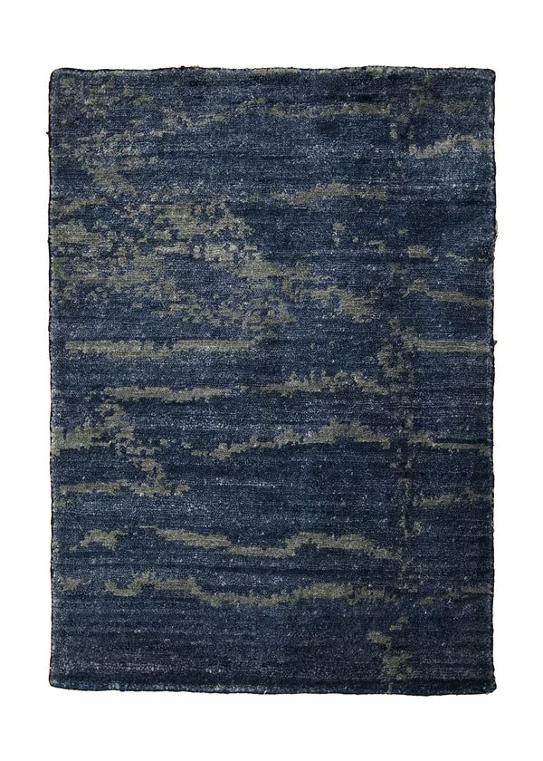 A28945 Oriental Rug Indian Handmade Area Modern 2'0'' x 3'0'' -2x3- Blue Geometric Stripes Abstract Design