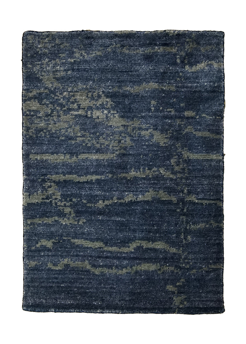A28945 Oriental Rug Indian Handmade Area Modern 2'0'' x 3'0'' -2x3- Blue Geometric Stripes Abstract Design