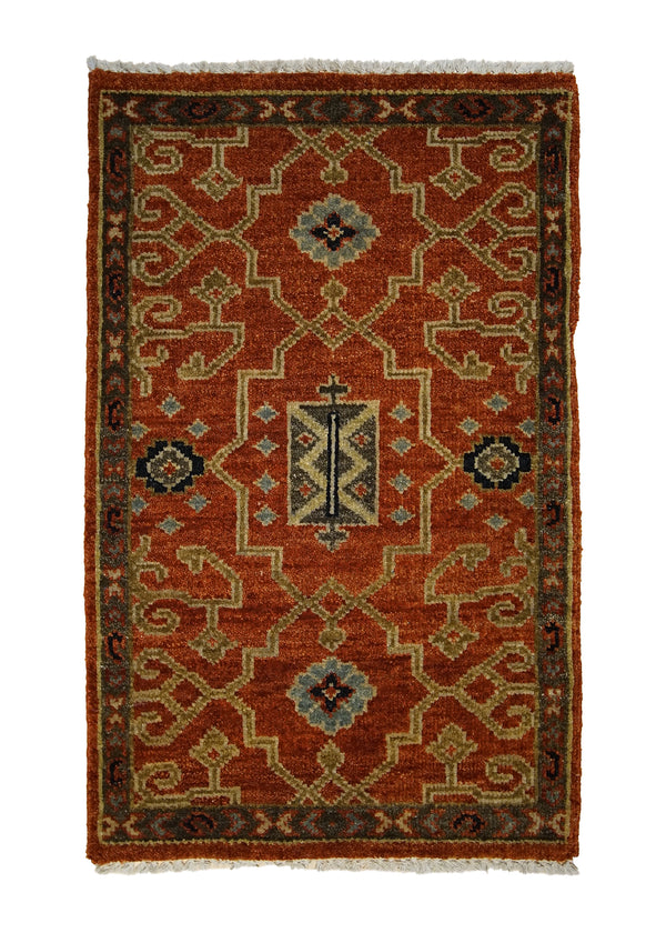 A28946 Oriental Rug Indian Handmade Area Transitional 2'0'' x 3'0'' -2x3- Red Yellow Gold Geometric Design