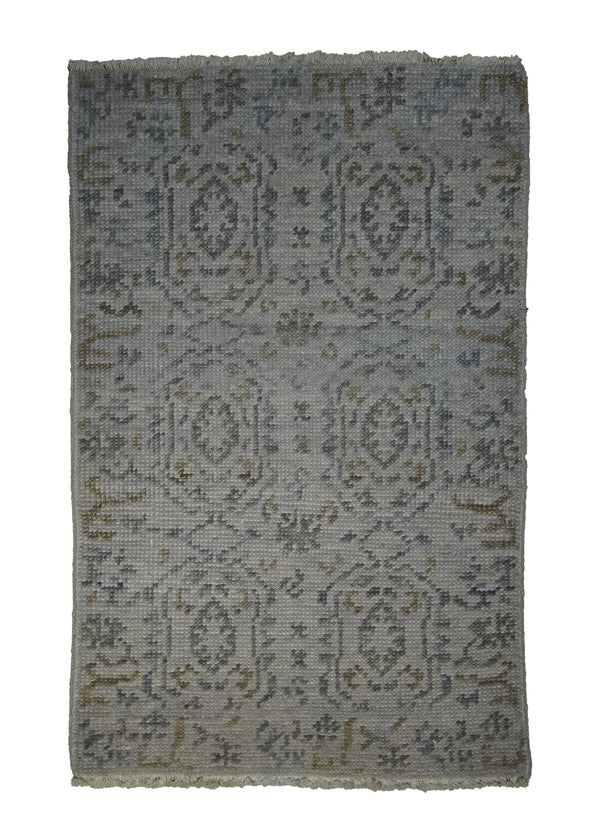 A28950 Oriental Rug Indian Handmade Area Transitional 2'0'' x 3'0'' -2x3- Whites Beige Geometric Design