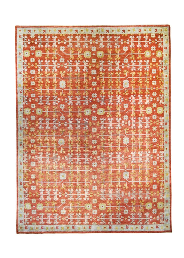 A28999 Oriental Rug Indian Handmade Area Transitional 10'3'' x 13'9'' -10x14- Yellow Gold Red Geometric Design