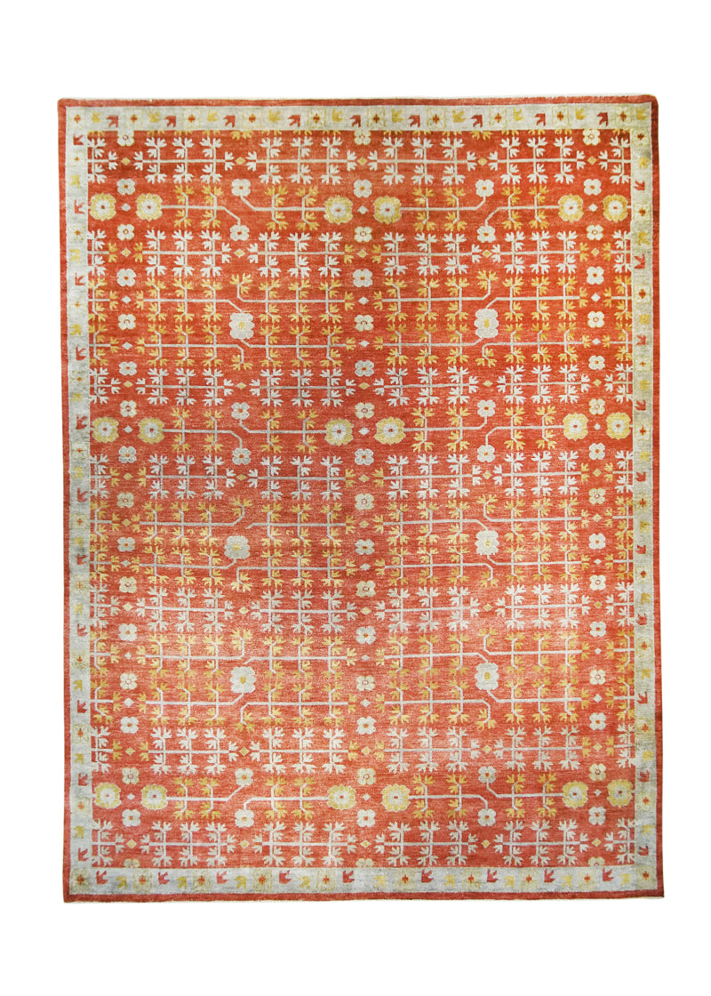 A28999 Oriental Rug Indian Handmade Area Transitional 10'3'' x 13'9'' -10x14- Yellow Gold Red Geometric Design