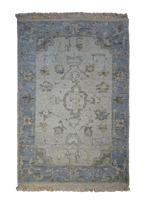 A29002 Oriental Rug Indian Handmade Area Transitional 2'0'' x 3'0'' -2x3- Whites Beige Blue Floral Oushak Design