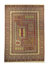 A29024 Persian Rug Sirjan Handmade Area Tribal 6'5'' x 9'4'' -6x9- Multi-color Red Yellow Gold Stripes Design