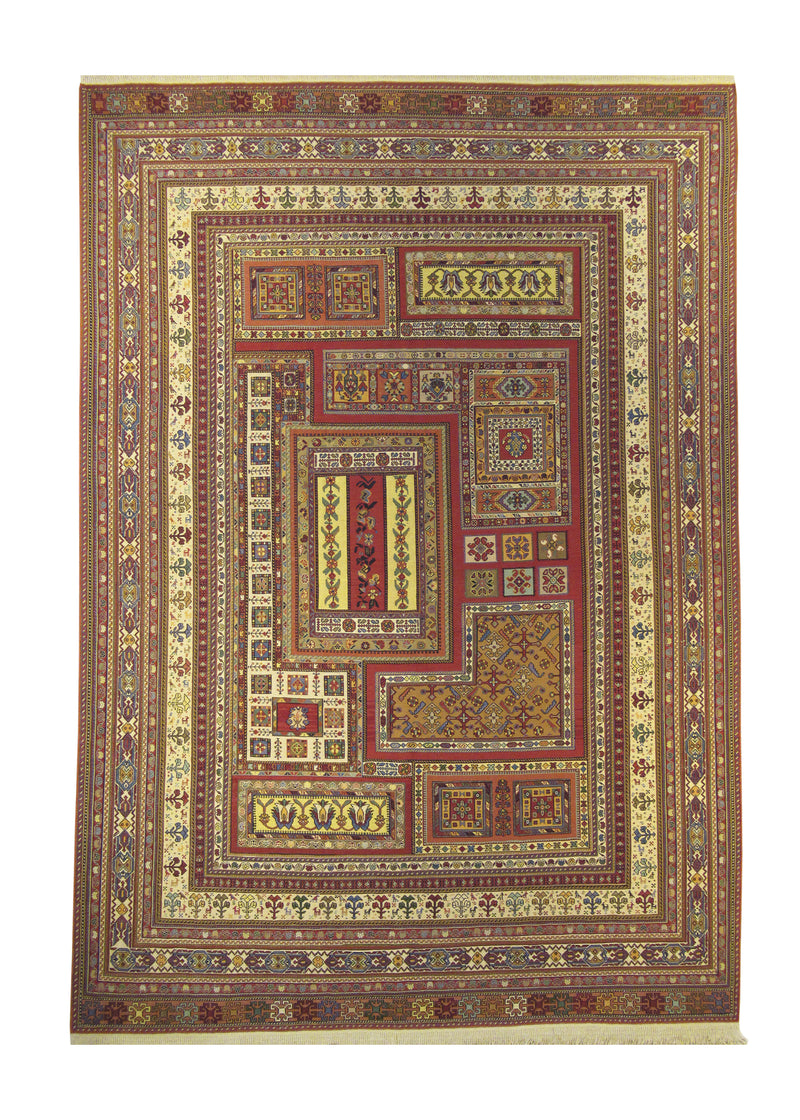 A29024 Persian Rug Sirjan Handmade Area Tribal 6'5'' x 9'4'' -6x9- Multi-color Red Yellow Gold Stripes Design