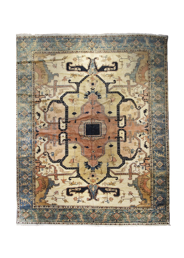 A29041 Persian Rug Ardabil Handmade Area Tribal Vintage 12'10'' x 16'4'' -13x16- Whites Beige Blue Pink Geometric Design