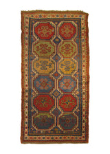 A29042 Caucasian Rug Moghan Handmade Runner Tribal Antique 4'5'' x 9'0'' -4x9- Blue Red Geometric Design