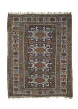 A29044 Caucasian Rug Shirvan Handmade Area Tribal Antique 3'2'' x 4'1'' -3x4- Brown Whites Beige Blue Geometric Design