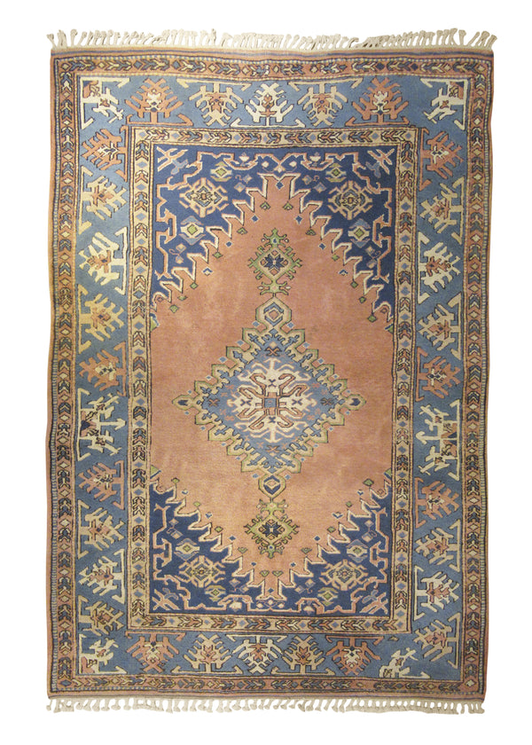 A29047 Oriental Rug Turkish Handmade Area Tribal Vintage 6'9'' x 9'11'' -7x10- Pink Blue Geometric Design