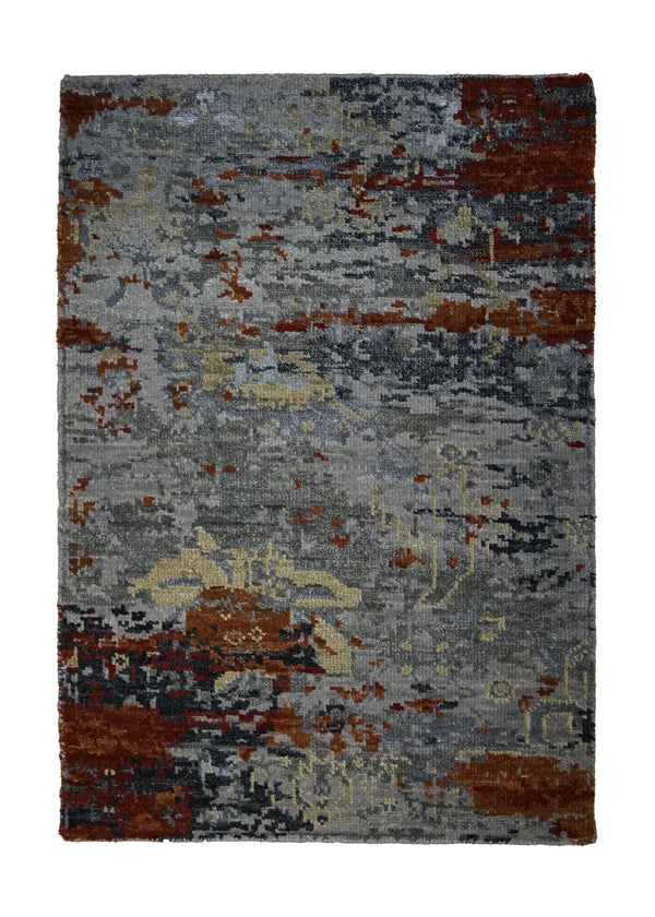 A29075 Oriental Rug Indian Handmade Area Modern 2'0'' x 3'0'' -2x3- Gray Red Geometric Ersari Abstract Design