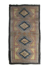 A29139 Native American Rug Navajo Handmade Area Tribal Antique 3'3'' x 6'6'' -3x7- Whites Beige Brown Blue Geometric Design