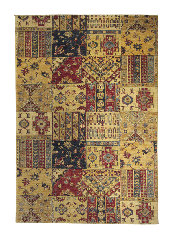 A29159 Oriental Rug Pakistani Handmade Area Traditional 5'6'' x 8'0'' -6x8- Yellow Gold Blue Red Shawl Geometric Design