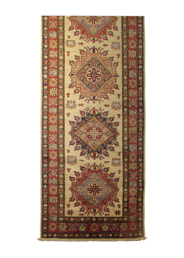 A29161 Oriental Rug Pakistani Handmade Runner Transitional Tribal 2'9'' x 19'5'' -3x19- Whites Beige Green Blue Kazak Geometric Design